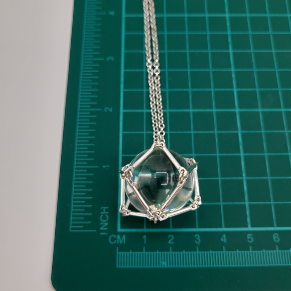 Long Silver Chain Necklace with Crystal Ball Pendant - Picture 5 of 8